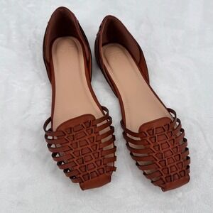 New JF Lucita Women Brown Woven Leather Slip On Dorsay Flats Shoes 8.5 Just Fab